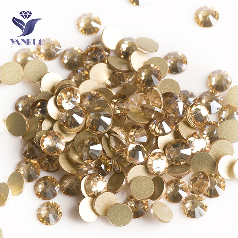 YANRUO 2058NoHF SS3-SS34 Golden Shadow Gold Stone Crystal Strass Non Hotfix Flat Back Glue On Rhinestone For Nail Art