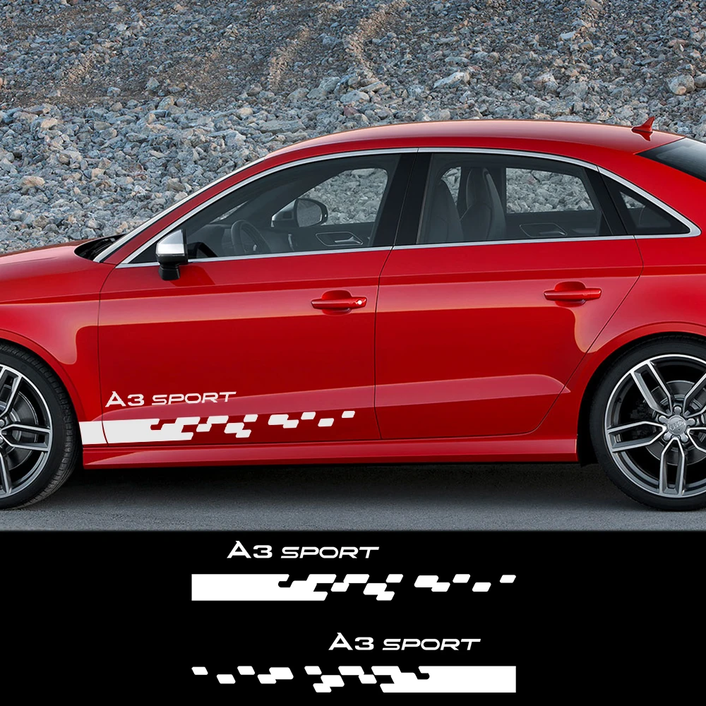 2PCS Car Sticker Side Stripe For Audi A1 A2 A3 8p 8v 8l A4 b5 b6 b7 b8 b9 A5 A6 c5 c6 c7 A7 A8 Q2 Q3 Q5 Q7 Q8 TT Car Accessories