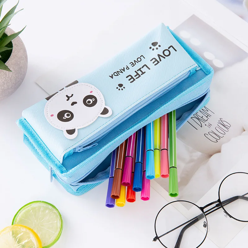 Cartoon bear Canvas pencil case School supplies stationery bag Multifunctional Office Desk Storage Bag view 3