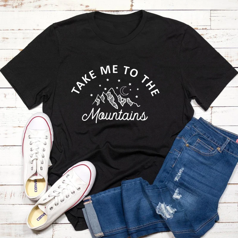 Take Me To The Mountains T-shirt Aesthetic Women Graphic Hiking Tshirt Funny Summer Short Sleeve Adventure Outdoorsy Tops Tees