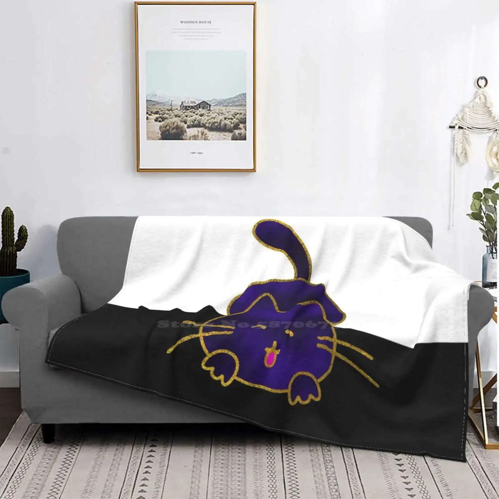 Cute Happy Purple Stained Glass Cat Latest Super Soft Warm Light Thin Blanket Purple Cat Gold Cats Purple Feline Luxury Cat