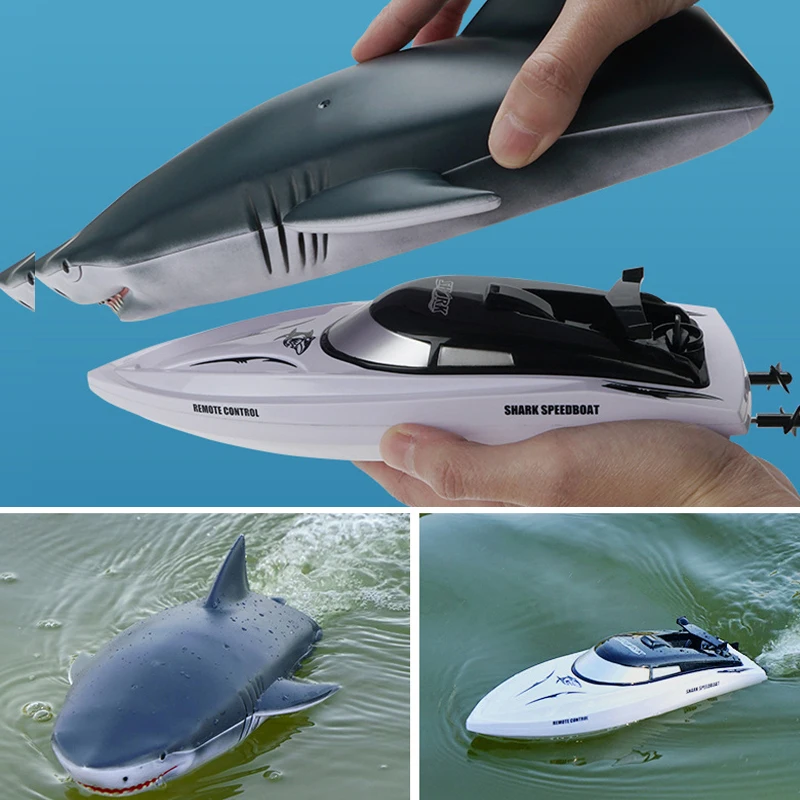 

RC Speed Boat Electric Toys for Kids Boys 2 In 1 Remote Control Racing Boats Small Ship Shark Summer Toy Children Swimming Pool