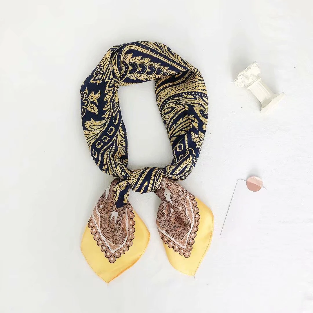 

Alpha Fashion 2021 New 70x70CM Luxury Brand Imitation Silk Cashew Print Square Scar Fashion Silk Satin Hair Scarf Women