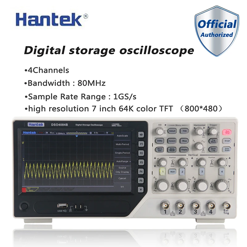 Hantek DSO4084B Digital Oscilloscope 4 Channels 80MHZ 1GSa/s Portable USB Osciloscopio Portatil +EXT+DVM+Auto Range Function