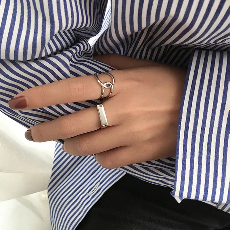 Foxanry Minimalist Silver Color Finger Rings Charm Women Girl Thai Silver Jewelry New Fashion Cross Twining Handmade Ring