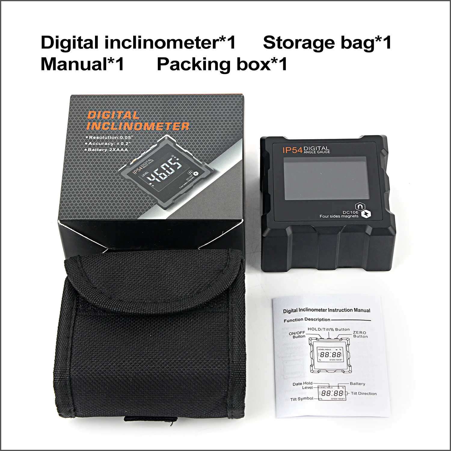Inclinometro digitale RZ inclinometro Mini misura 360 ° con goniometro smussato universale elettronico a Base magnetica a quattro lati