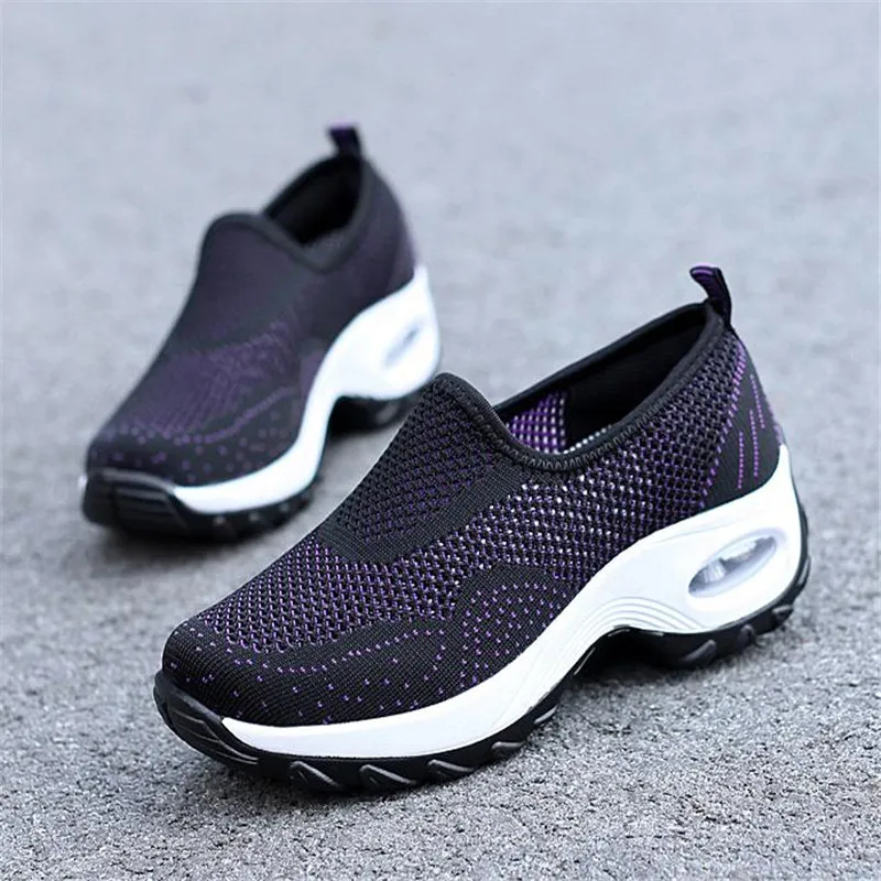 Woman Vulcanized Shoes Thick Bottom Shallow Air Mesh Breathable Slip-On Ladies Sneakers Solid Leisure Plus Size Female Footwear