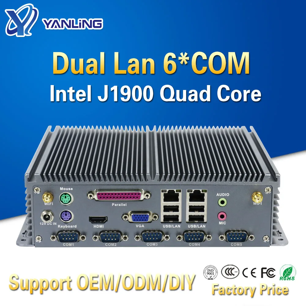 Yanling 低消費電力ミニ itx コンピュータ intel celeron J1900 クアッドコアデュアル lan ベアボーンキットファンレス産業用 pc パラレルポート