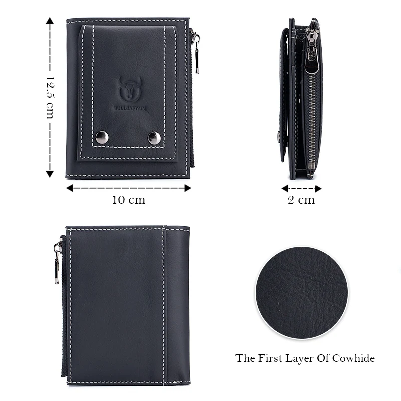 BULLCAPTAIN Genuine Leather Men Wallet Coin Purse Small Mini Rifd Card Holder High Quality Hardware Pull Card Wallet's 07