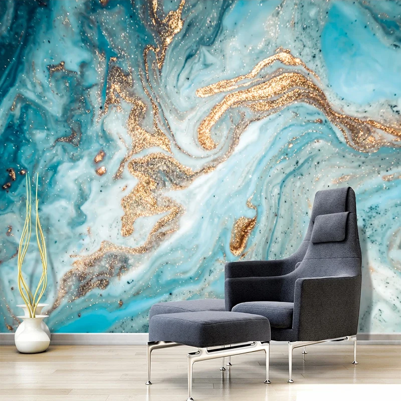 Custom 3D Mural Wallpaper Blue Ink Landscape Art Wall Painting Abstract Golden Marble Texture Living Room Wallpapers Home Decor