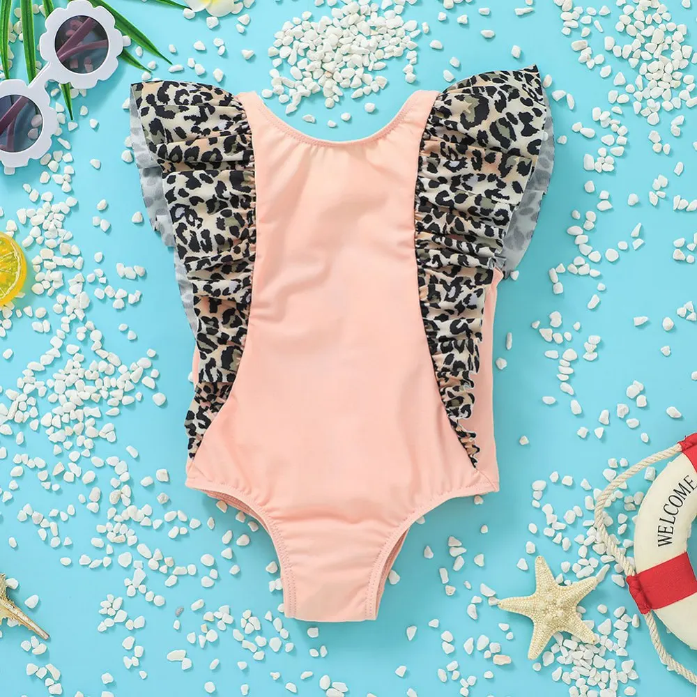 Maillot de bain une pièce imprimé léopard, pour bébé, princesse du soleil, vert uni, Bikini, pour enfant en bas âge