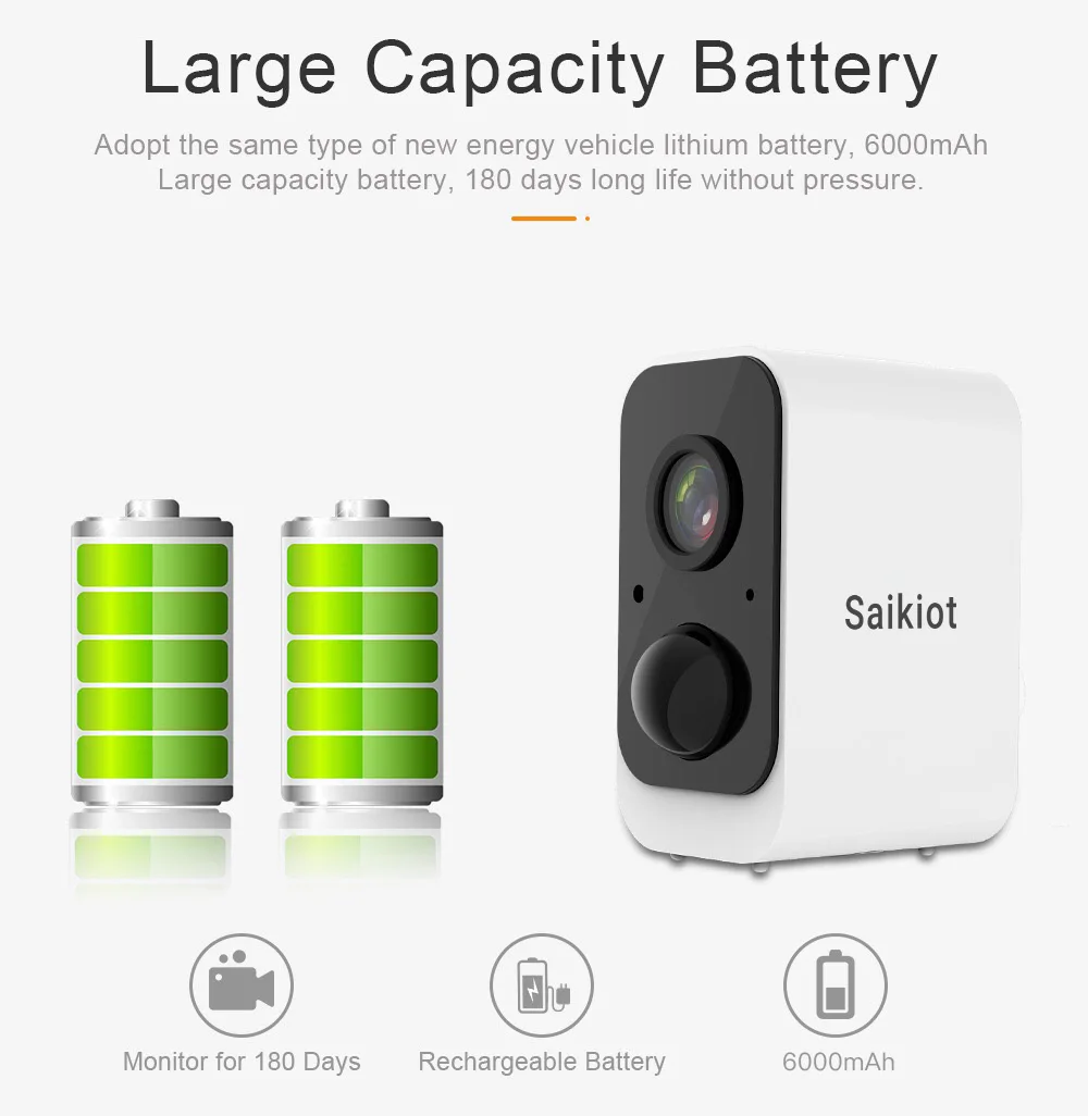 Saikiot Tuya Smart 2MP 1080P WIFI Battery Camera Two Way Audio PIR Motion Detect Camera