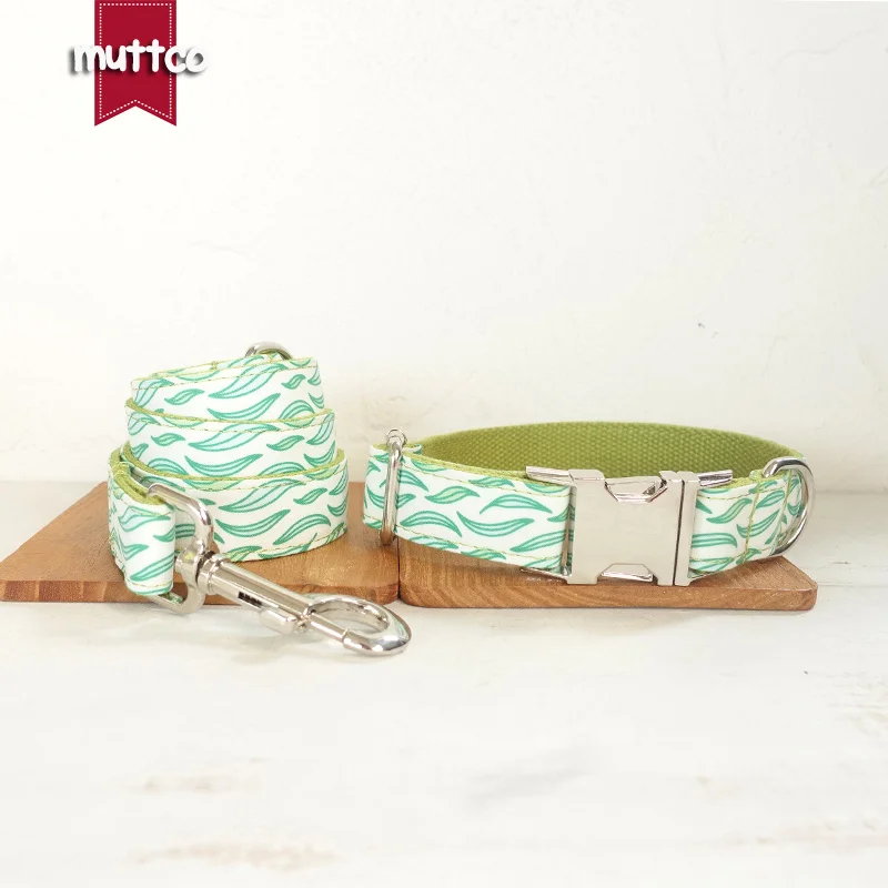 

MUTTCO retailing self-design dog collar THE FLOATING LEAVES handmade poly satin and nylon 5 sizes dog collar set UDC092