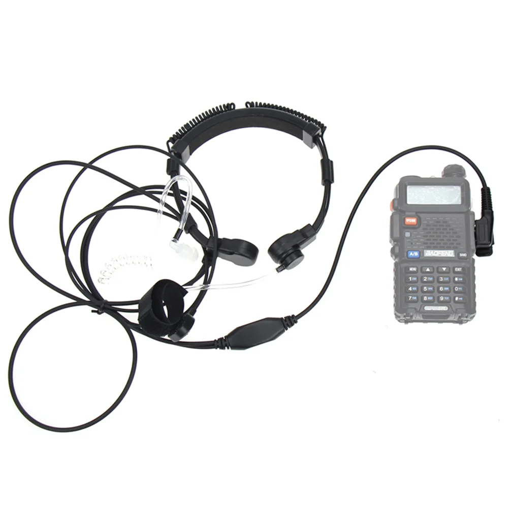 Baofeng Kenwood-auriculares universales K Plug 2 Pin PTT, con micrófono y vibración para garganta, con tubo de aire acústico