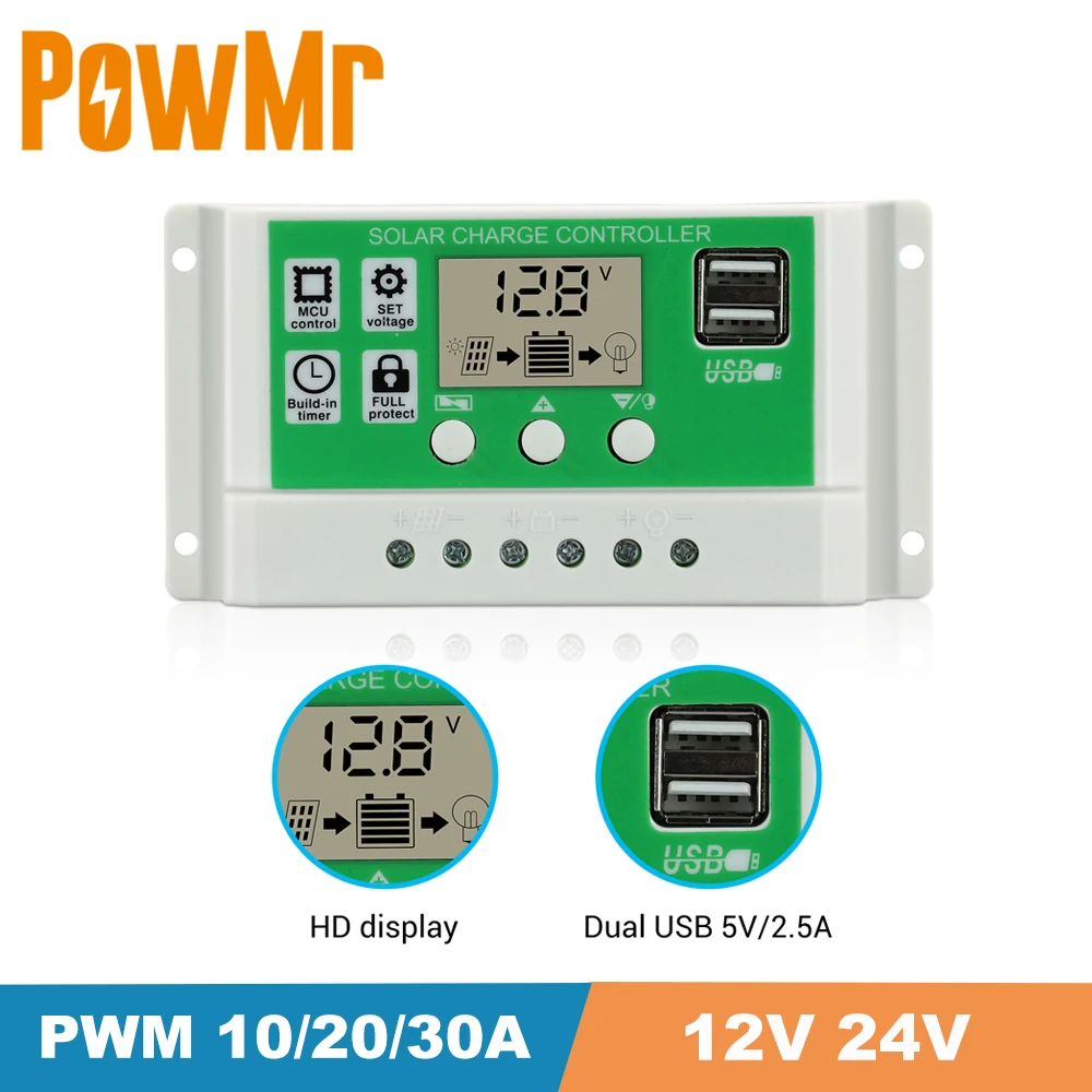 Y-SOLAR 30A 20A 10A PWM Solar Charge Controller Lithium Battery Lead Acid Battery 12V 24V Auto With Dual USB Solar Regulator New