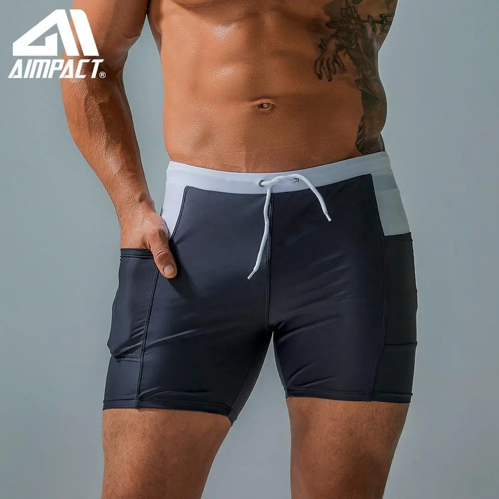 Aimpact New men's Swim Short Trunks Fashion Man Sexy Square Cut costumi da bagno con tasche Surf Beach Bathsuit AM8235