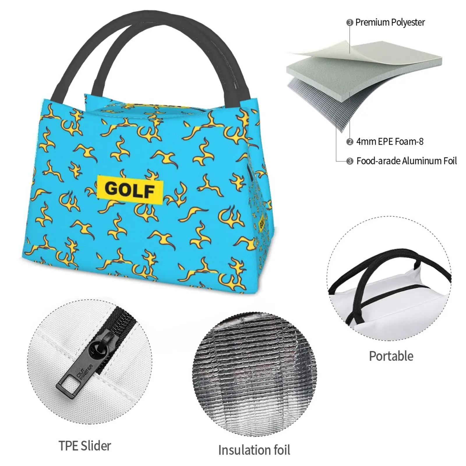 Portable Insulation Bag Golf Wang Fire Pattern Golf Golf Wang Fire Fire Pattern Golf Fire