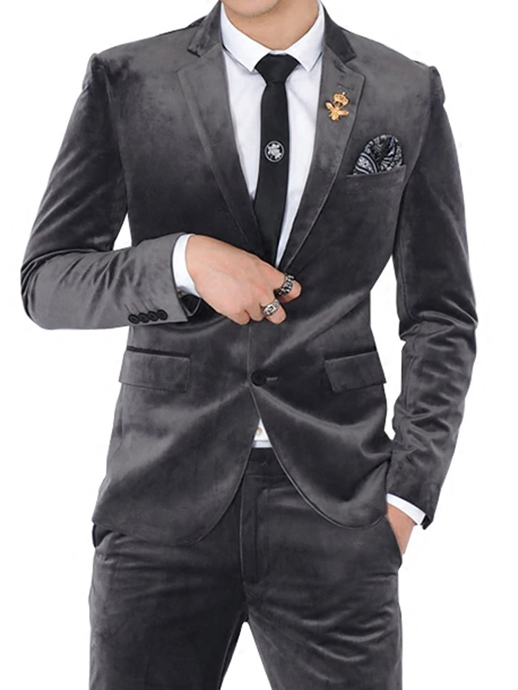 

Black Velvet Man Suit Bespoke Suit Notched Lapel Dinner Suit Wedding Suit Velvet Tuxedos Jacket+pants