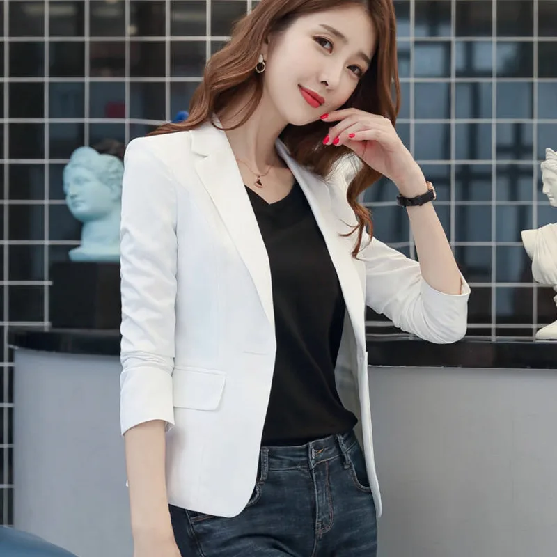 Peonfly 2022 Blazer Femme Jackets Women Blazer Long Sleeve Blazers Solid Single Button Coat Slim Office Lady Jacket Female Tops