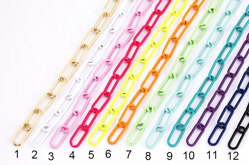 Farbige Ketten-Büroklammern aus Messing, klobig, oval, Weiß, Rosa, Lila, Schwarz, Silber, Gold, 7 mm Breite, 1 Meter Länge – Detail 1