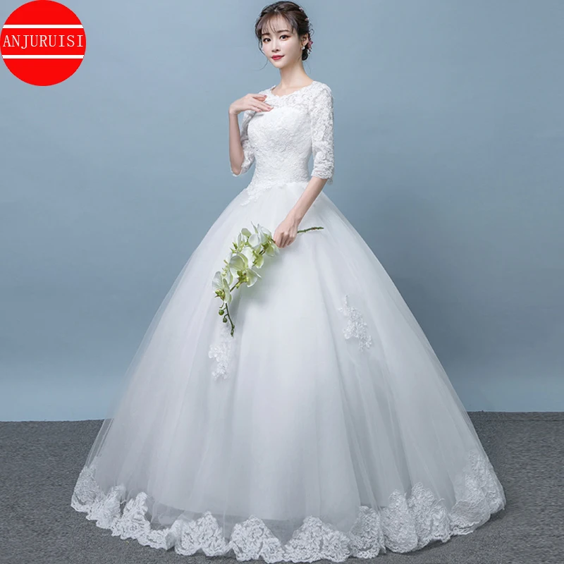 Ballkleid Princesse Hochzeit Kleid 2021 Halbarm Vestidos De Novia Spitze Appliques Braut Robe Mariage Trouwjurk Boda Elegante