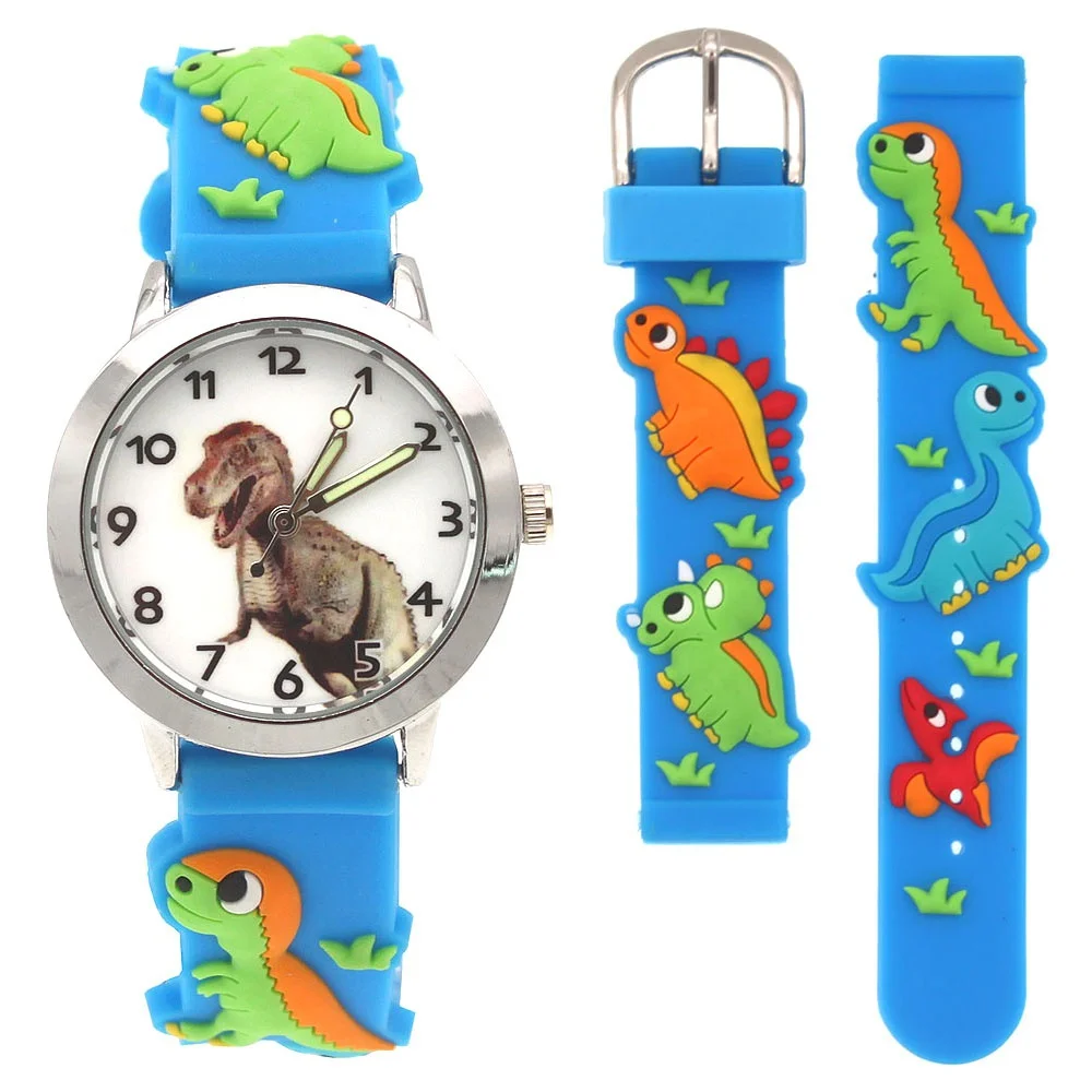 Relojes informales para niños, reloj de pulsera de cuarzo de silicona con esfera de dinosaurio, 3D, regalos