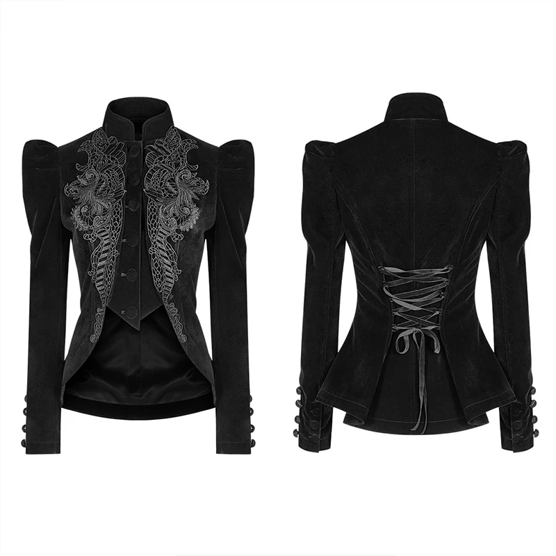 Punk Rave Gothic Weft Velvet Short Coat WY1045,Gothic Lace Decoration Black Jacket