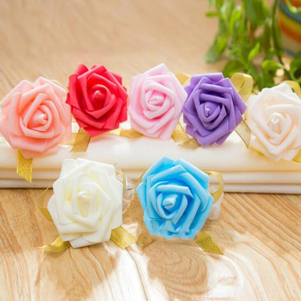 Wedding Bridal Women Girl Bridesmaid Exquisite Floral Hand Wrist Bridesmaid Hand Ribbon Corsage Rose Flower Hand Decor