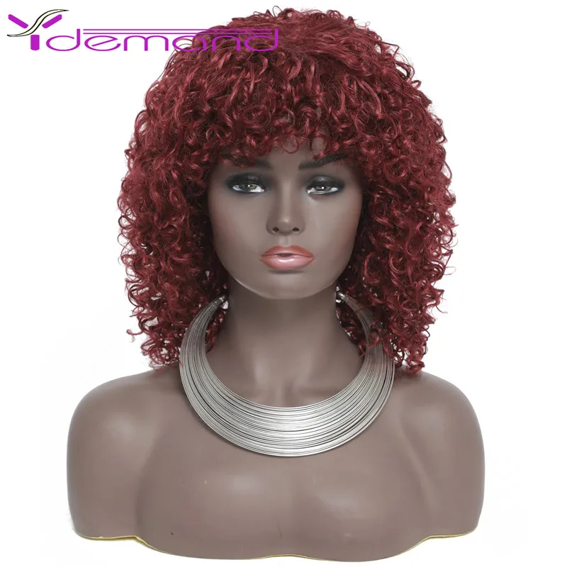 Y Demand Short BOBO Kinky Curly Wigs With Bangs For Black Women Synthetic Hair Short Wig Black Machine Makeup Christmas Wig