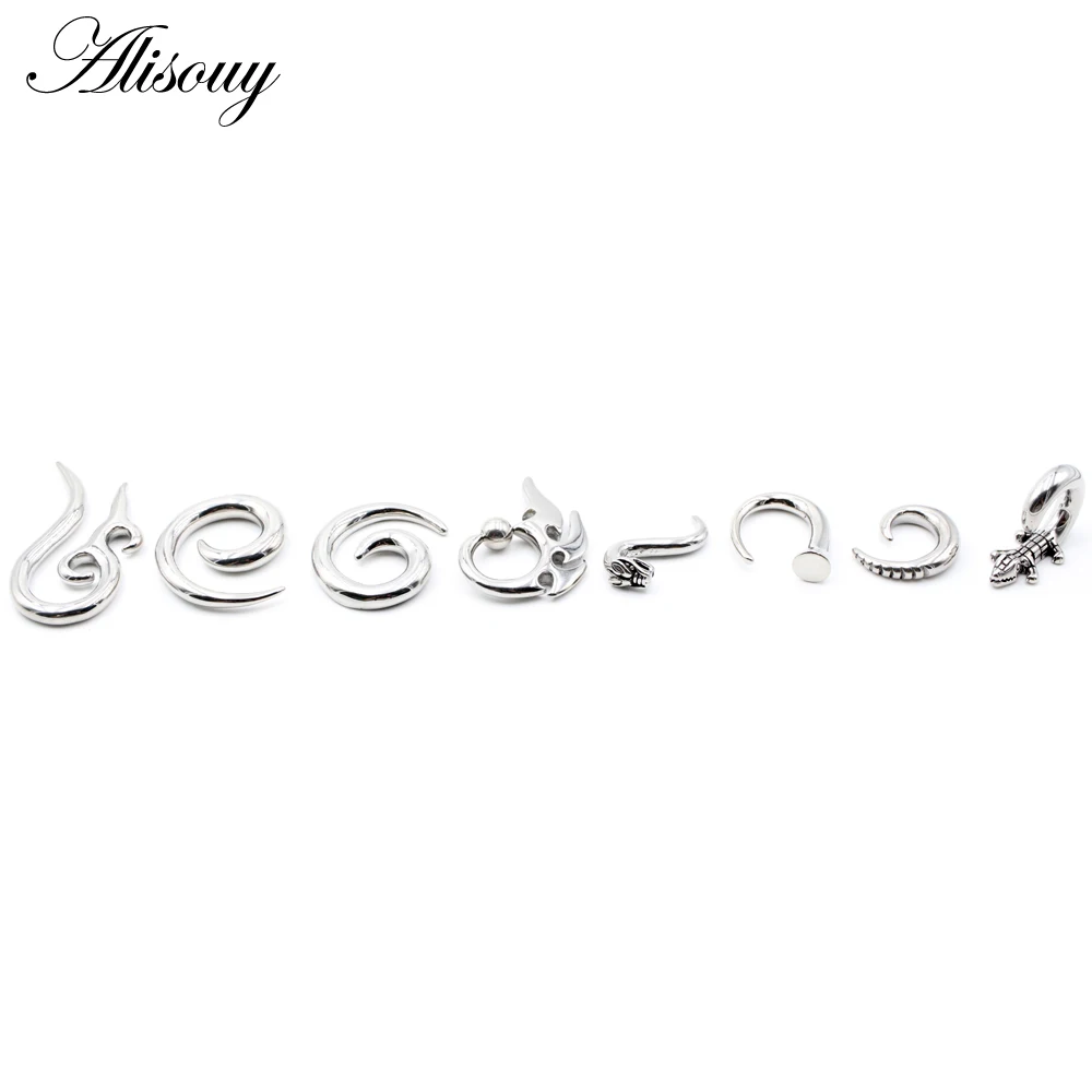 Alisouy 1pc Stainless Steel Animal Spiral Snail Dragon Squid Ear Weights Ear Tunnels Plugs Expander Gauges Body Piercing Jewelry