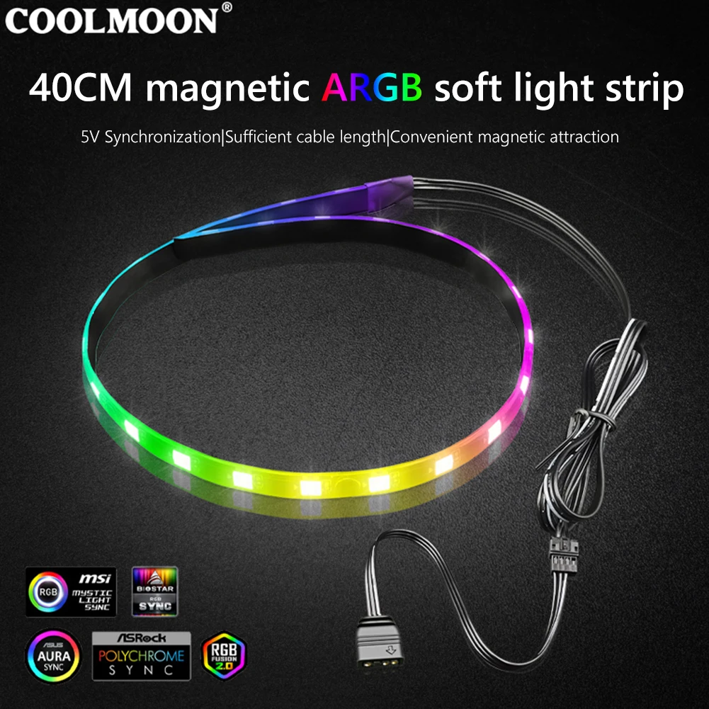 COOLMOON CM-LS40 5V ARGB PC Case LED Light Bar SATA 3PIN Desktop Computer Lamp Strip 40cm Motherboard RGB Decoration Accessory