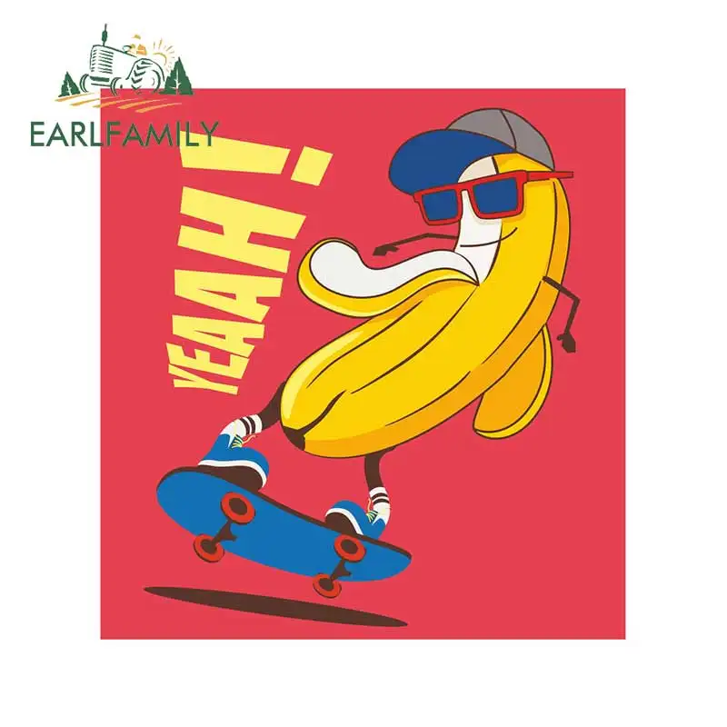 EARLFAMILY 13cm x 12.4cm Yeahh! Funny Banana Vinyl Stickers Skateboarding Car Sticker Waterproof Car Styling Graphic