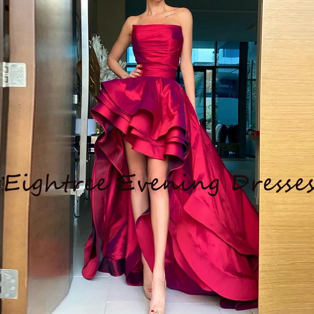 Eightree High Low Strapless A Line Evening Dresses Strapless Sleeveless Saudi Arabic Dubia Formal Night Party Gowns Prom Dress