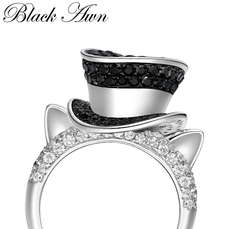 BLACK AWN 2022 New Silver Color Jewelry Cat Hat Ring For Women G099