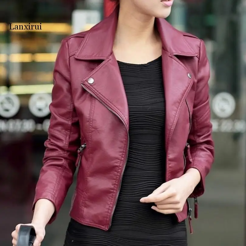 Femme Cuir Leather Jacket Women Slim Black Red Fashion Multiple Zippers Leather Coats Ladies PU Biker Woman Jackets