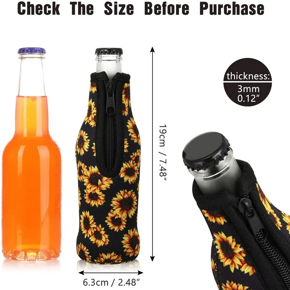 6Pcs Neoprene 12oz 330ml Beer Cooler Covers Beer Bottle Insulator Sleeves with Zipper for  Birthday Wedding Summer Party