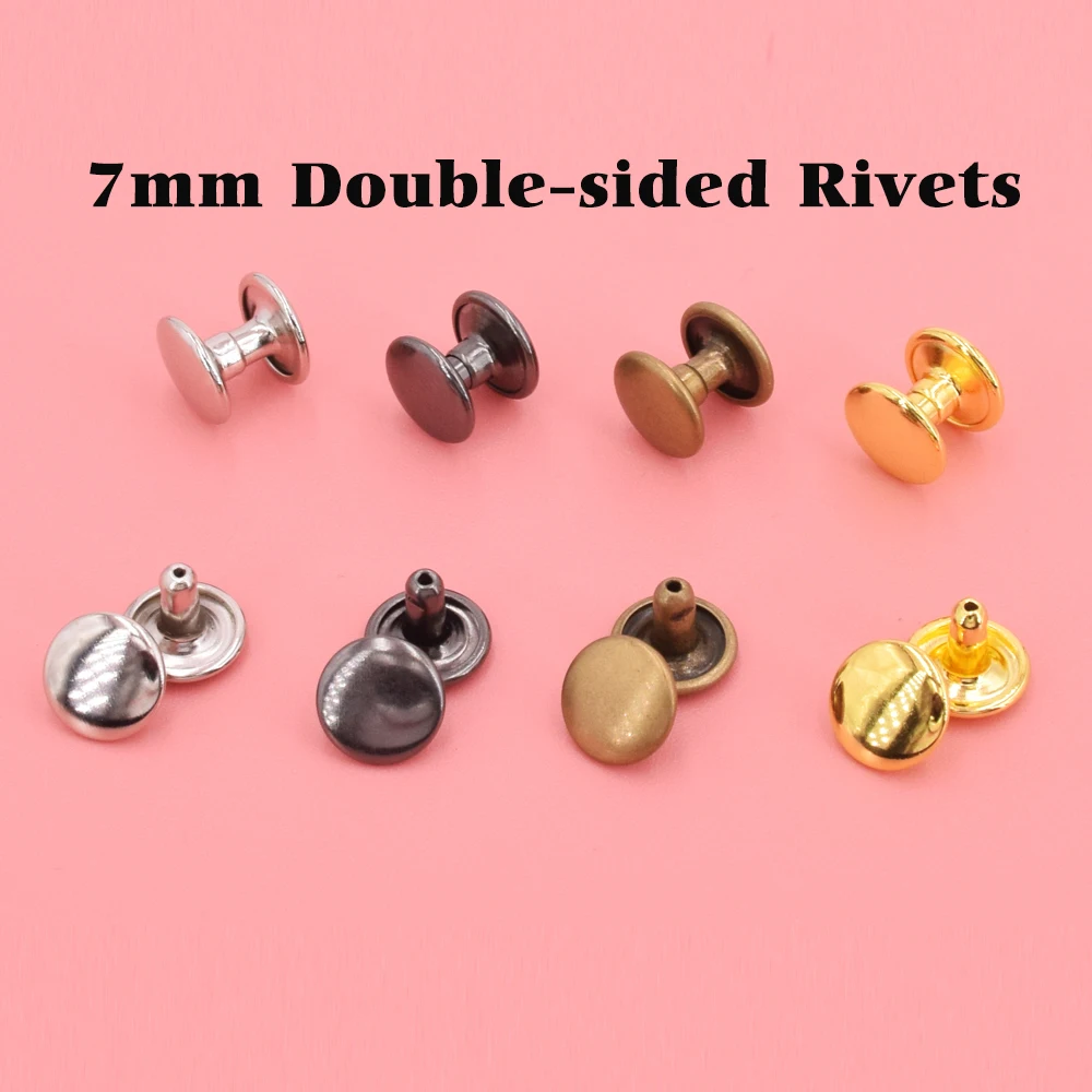 

100set 7mm Metal Double Cap Round Repair Rivet Spike Stud Leather Craft Belt Wallet Bag Clothes Decor DIY Repair Nail 4 Color