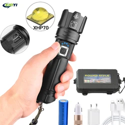 80000LM Powerful Led Flashlight XHP70 flashlight USB charging Zoom led torch lanter 1*26650 battery For Camping  cycling Lamp