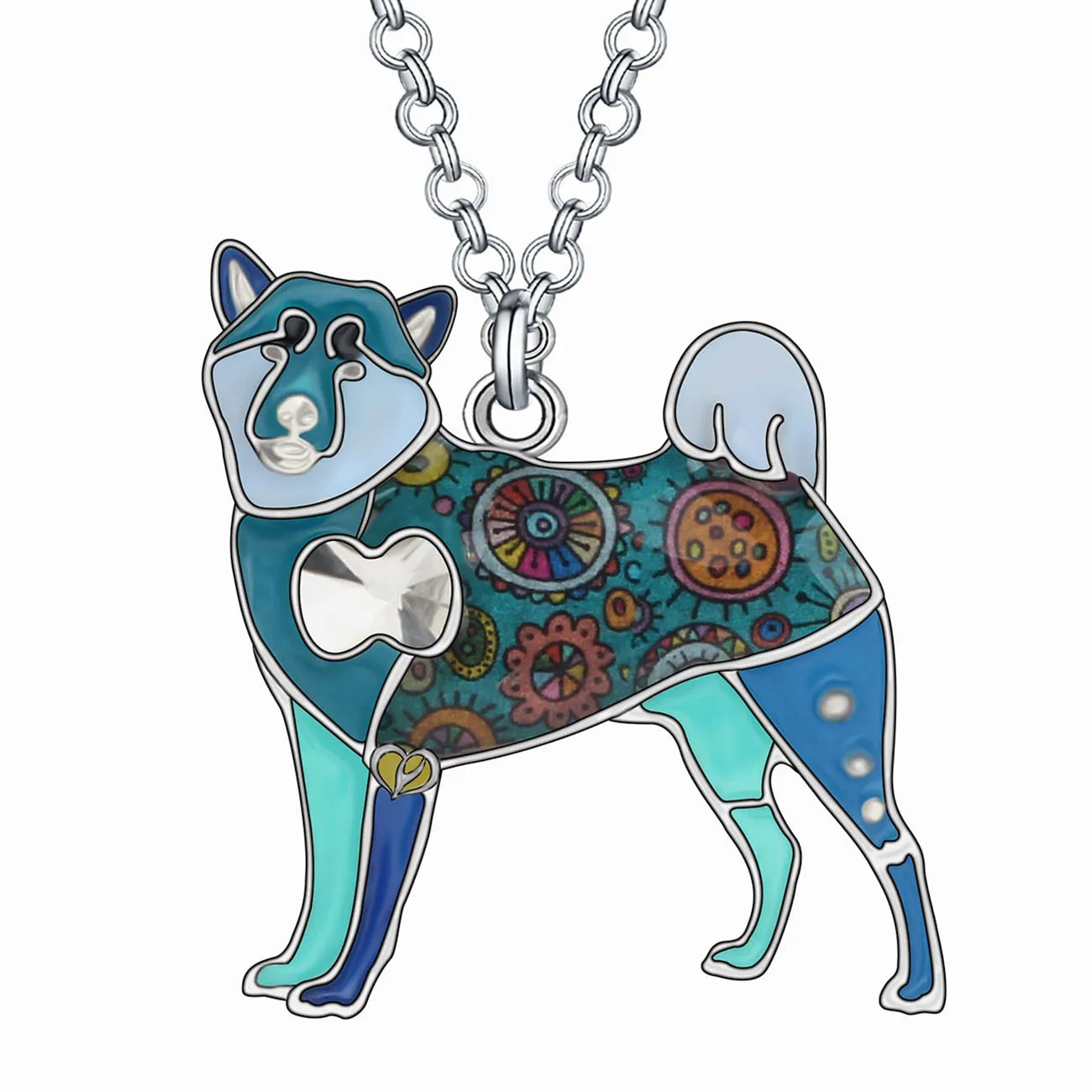 Bonsny Enamel Alloy Lovely Japanese Akita Dog Necklace Pendant Jewelry For Women Girls Kids Pet Lovers Fashion Gifts Accessories