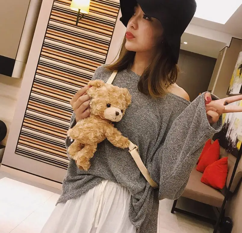 Teddy bear plush shoulder Messenger bag ladies 2019 sell cute cute shoulder Messenger bag female bear doll bag handbags women