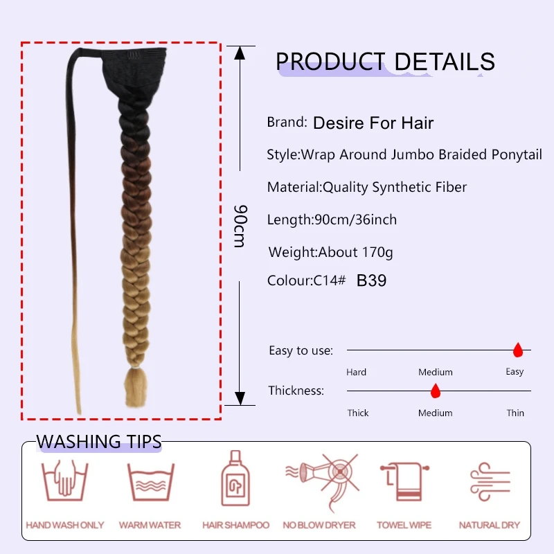 Desire For Hair 36inch Super Long Wrap Around Clip In Ponytail Hair Extensions Heat Resistant Synthetic Braided Pony Tail