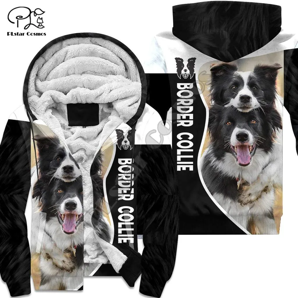 PLstar Cosmos Border Collie Dog 3D Print Fashion Winter Clothing Casual Warm Hood Thick Coat Zipper Man Fleece Hoodies Jacket C4