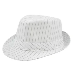 New Fashion Linen Short Sleeve Fedora Hat For Men Stripe British style gentleman Black Jazz Cap Women chapeu Panama fedoras