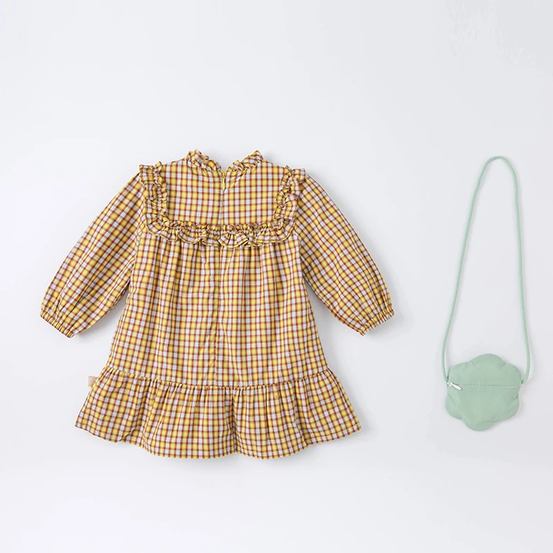 DB1221161 dave bella spring baby girls fashion plaid dress with a small bag party dress children girl infant lolita 2pcs clothes