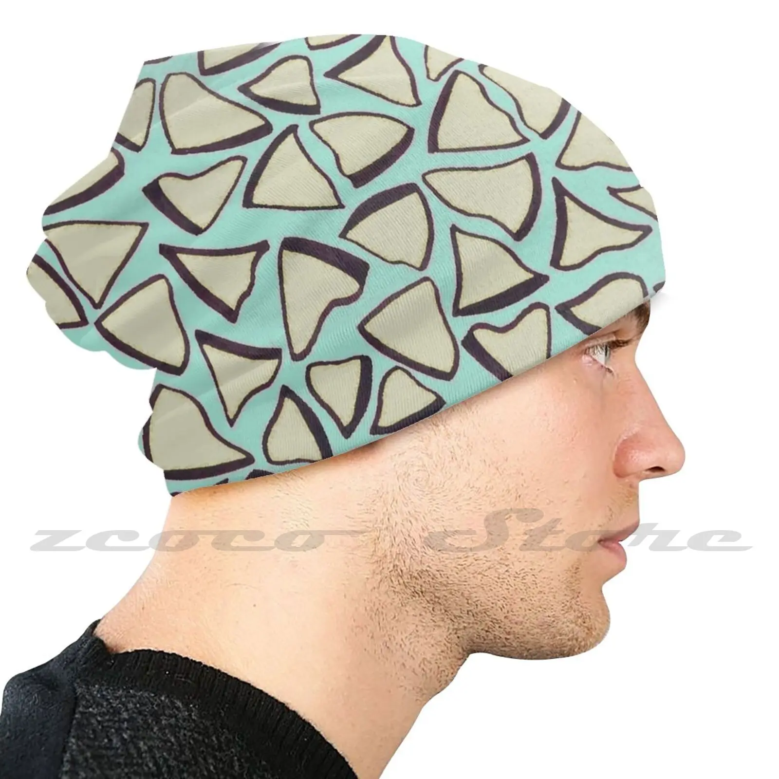 Memphis Giraffe Knit Hat Elastic Soft Personalized Pattern Present Cap Giraffe Pattern Memphis Mint