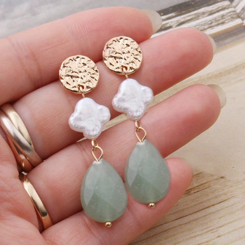 NeeFu WoFu Natural Stone Earrings dangle Earring Freshwater Pearls Ear Earring Long Brinco Ear Oorbellen Christmas Gift