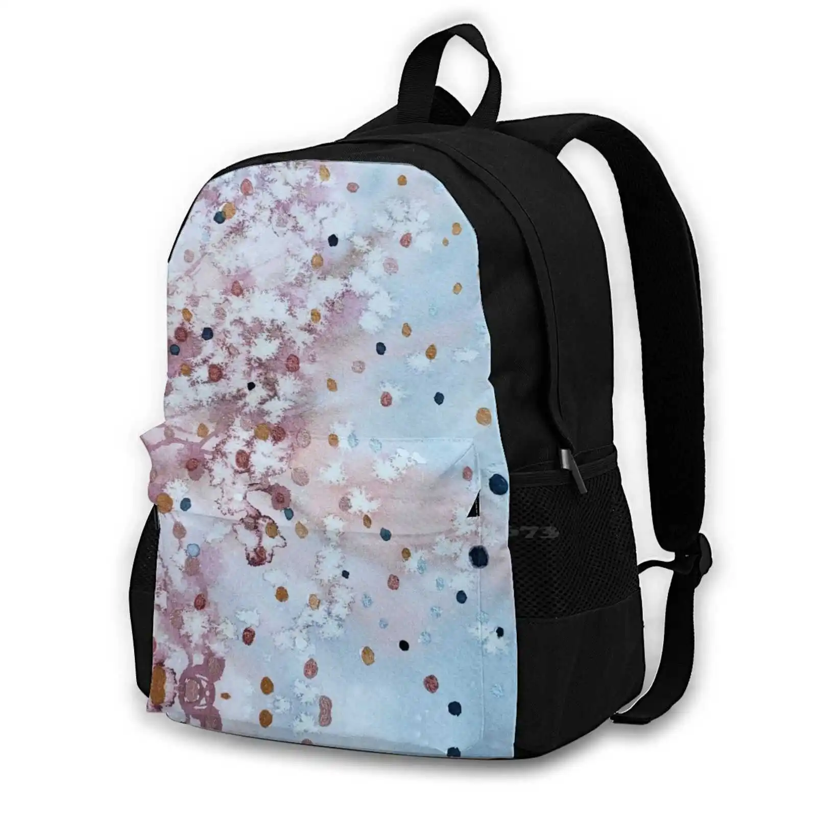 

Under The Ice Pattern Design Bagpack School Bags Abstract Watercolor Polka Dots Gold And Bronze Dots Pink Abstract Peach And