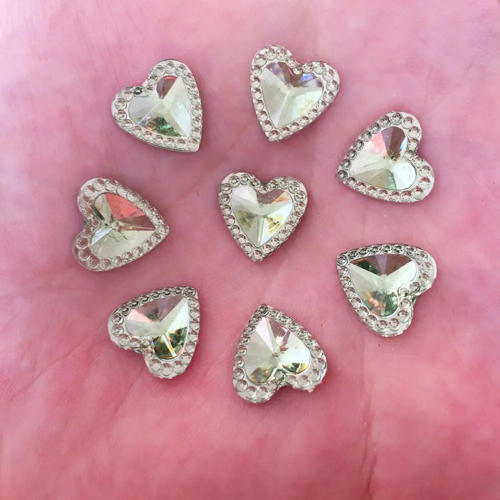 Classic DIY 40pcs 12mm Resin Heart Flatback Rhinestone Wedding Buttons Crafts R71