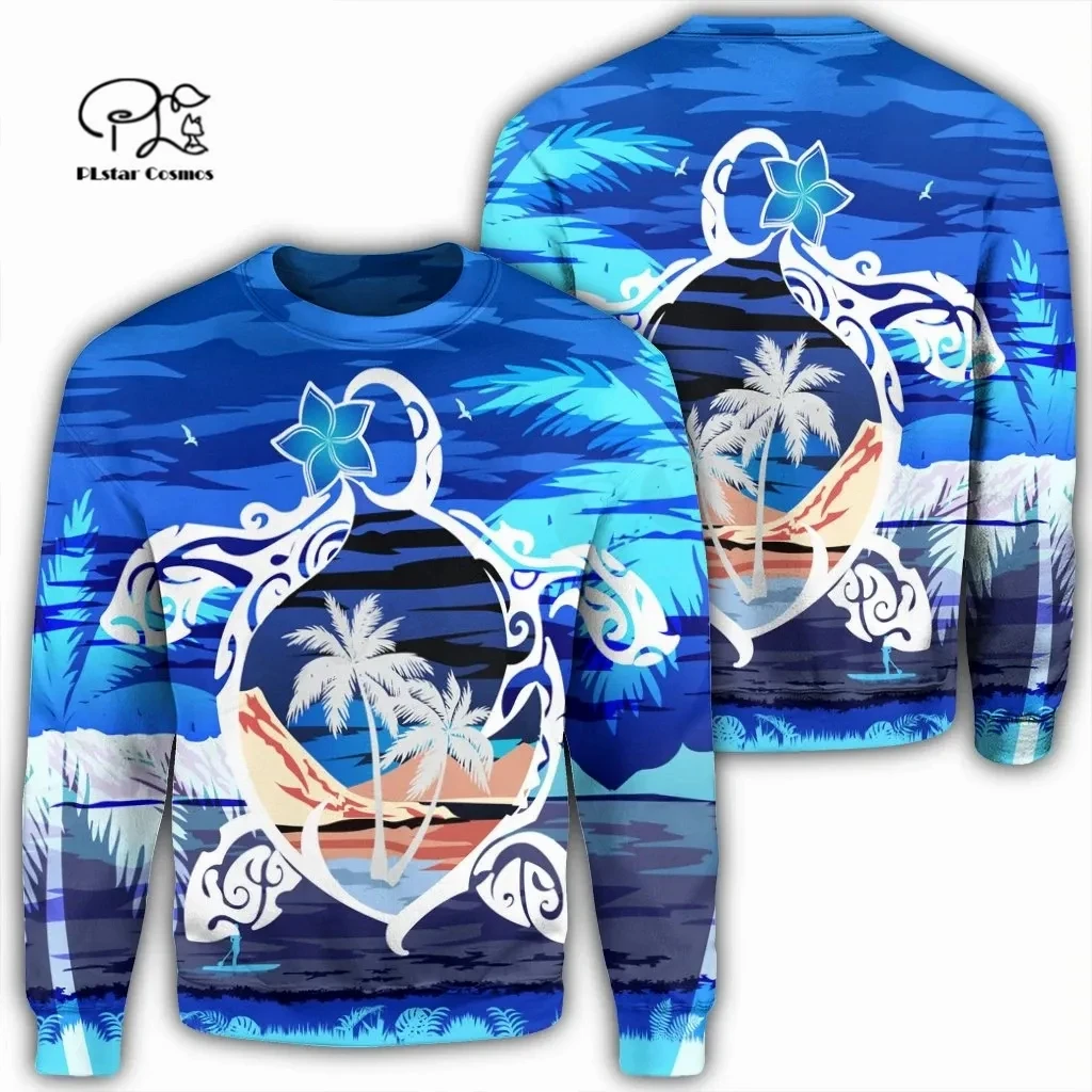 PLstar Cosmos 3DPrint Newest Turtle Polynesian Coconut Tree Tribe Funny Harajuku Streetwear Unisex Hoodie/SweatshirtZip A-11