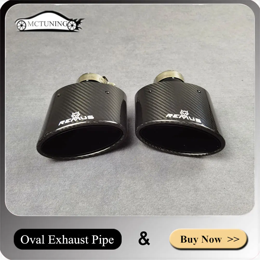 One Pair REMUS Exhaust Pipe Carbon Muffler Tip Big Oval Shape Outlet 155*90MM Glossy Black Stainless Tail Throat Rear Nozzles